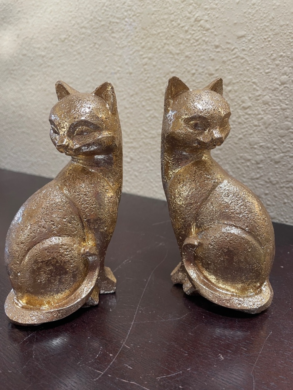 Pair of Vintage Gold Cat Bookends